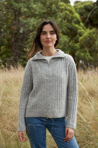 Iris & Wool Merino Wool Zip Sweater - Grey