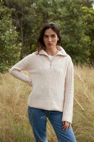 Iris & Wool Merino Wool Zip Sweater - Snow