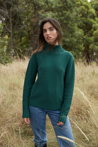 Iris & Wool Augusta Wool Cable Sweater - Moss