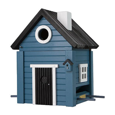 Combined Bird House and Bird Feeder Blue Cottage
