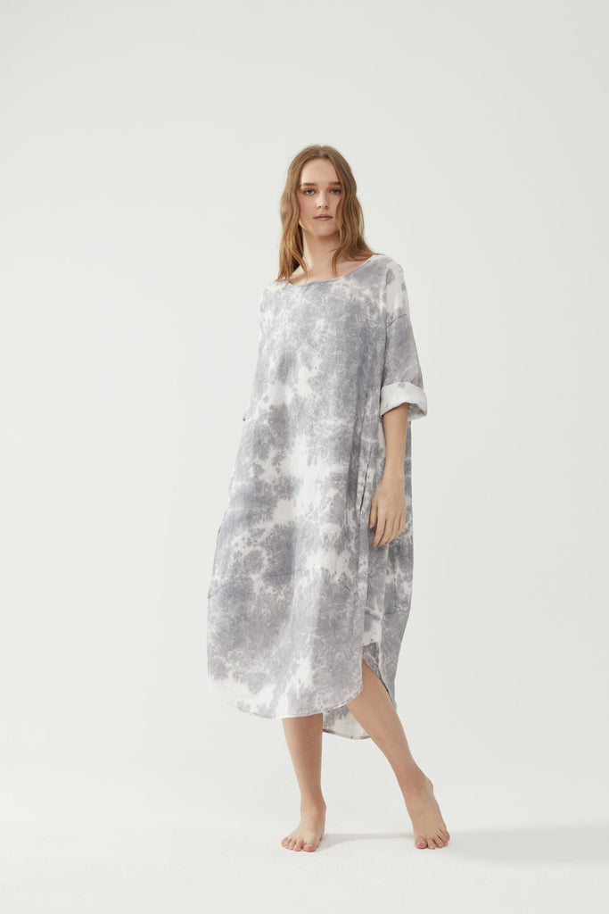 Tulip Dress Grey Tie Dye Kiitos Living by Design Tulip Dress Grey Tie Dye Kiitos Living by Design